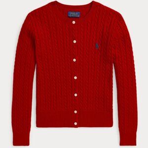 POLO RALPH LAUREN Mini-Cable Cotton Red Long Sleeve Cardigan Large 12-14